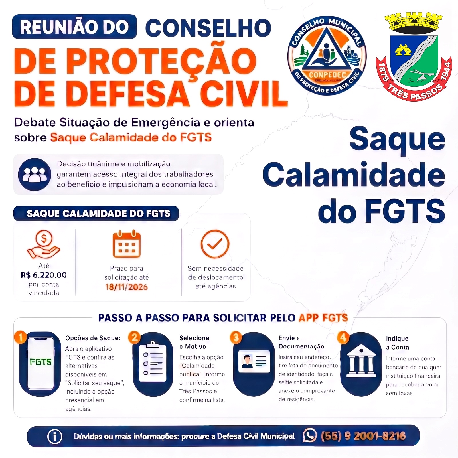 Foto relacionada à notícia: CONSELHO DE  PROTEÇÃO E DEFESA CIVIL DEBATE SITUAÇÃO DE EMERGÊNCIA E ORIENTA SOBRE SAQUE CALAMIDADE DO FGTS