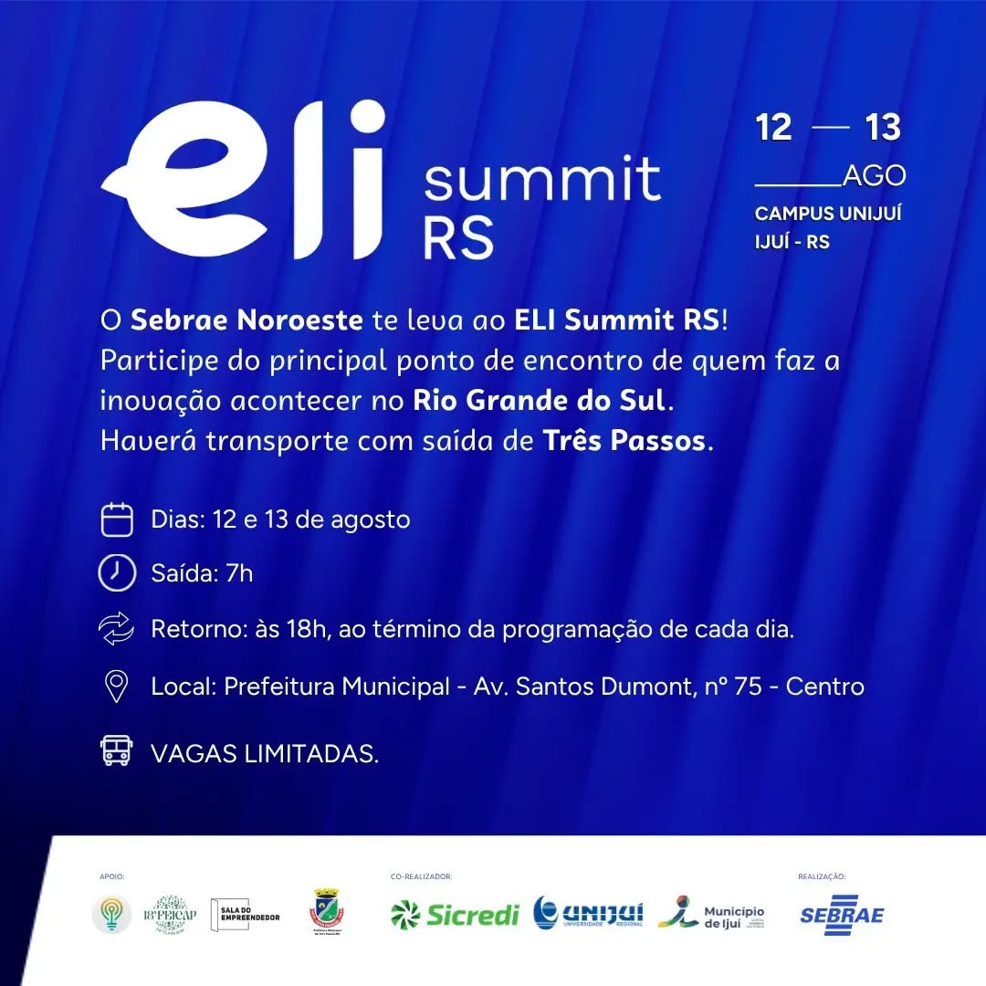 Foto relacionada à notícia: PARTICIPE DA CARAVANA DE TRÊS PASSOS PARA O ELI SUMMIT!
